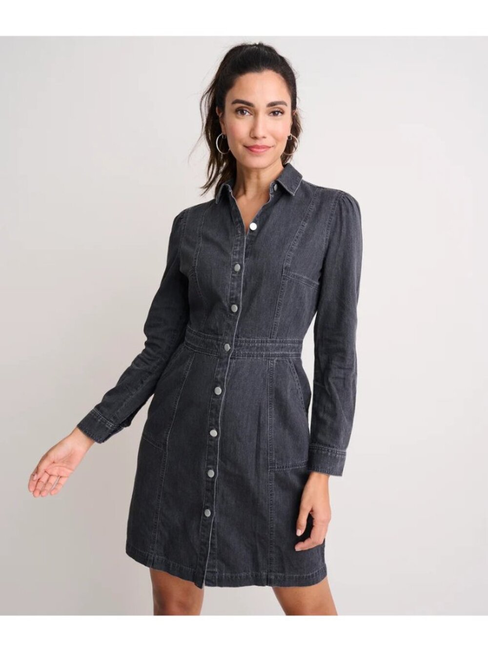 Untuckit for Her Womens Size 16 Long Sleeve Denim Annie Shirt Dress in Gray $110